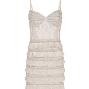 PatBO Silver Metallic Fringe Bustier Mini Dress